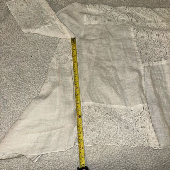 Chicos Linen Lace Panel Cardigan Asymmetrical White Size 1 (Medium) EUC - Picture 9 of 11
